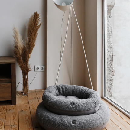 Chester & Lee | Furry Gray Donut Dog Bed
