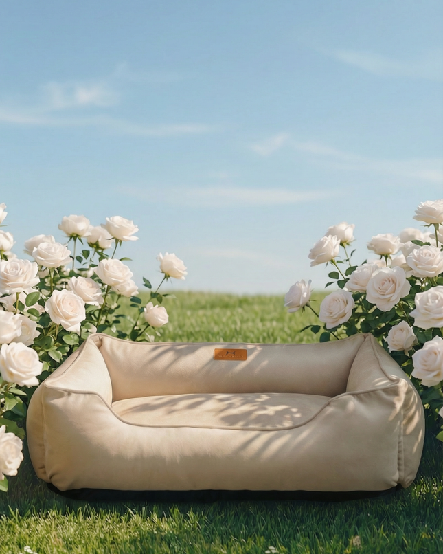 Chester & Lee | Classic Velvet Sleeper Dog Bed Beige
