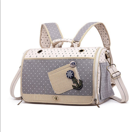 Pet Carrier Bag & Backpack – Nautical Style, Breathable Linen