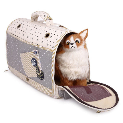 Pet Carrier Bag & Backpack – Nautical Style, Breathable Linen