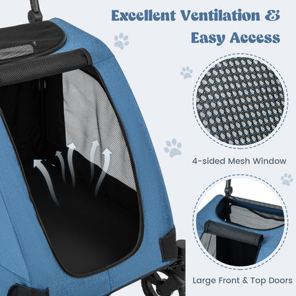 4 Wheels Extra Large Dog Stroller Foldable Pet Stroller with Dual Entry-Blue