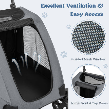 4 Wheels Extra Large Dog Stroller Foldable Pet Stroller with Dual Entry-Gray