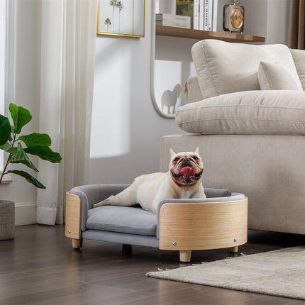 Scandinavian Style Elevated Dog Bed Pet Sofa Velvet Cushion Mid Size Light Grey