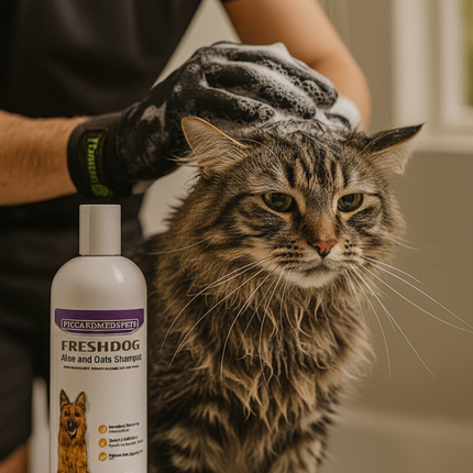 Piccardmeds4pets Aloe Oats Dog Shampoo 16oz + HandsOn Grooming Gloves Small Complete Kit