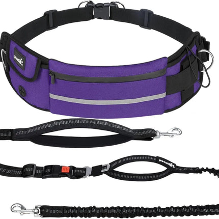 Hands Free Dog Leash Dual Bungee Adjustable Waist Belt Running Walking