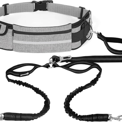 Hands Free Dog Leash Dual Bungee Adjustable Waist Belt Running Walking