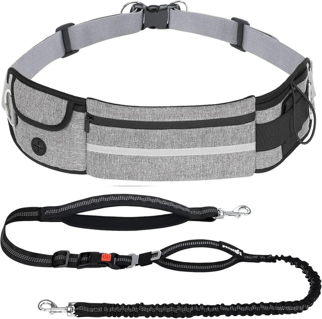 Hands Free Dog Leash Dual Bungee Adjustable Waist Belt Running Walking