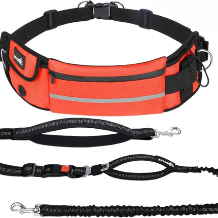 Hands Free Dog Leash Dual Bungee Adjustable Waist Belt Running Walking