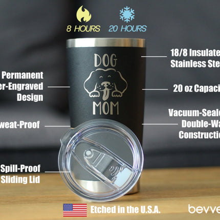 Dog Mom - Insulated Coffee Tumbler Cup with Sliding Lid - Stainless Steel Insulated Mug - Cute Dog Lover Gifts for Women
