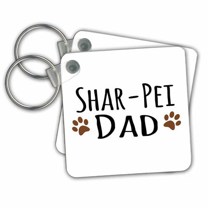 3dRose Key Chains Chinese Shar-Pei Dog Dad - Doggie by breed - muddy brown canine paw prints - doggy lover - pet owner (kc-153981-1)