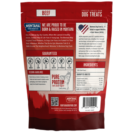 Beef Heart Freeze-dried Raw Trail Snacks (Treats) for Dogs 3oz