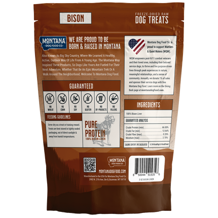 Bison Liver Freeze-Dried Raw Trail Snacks (Treats) for Dogs 3oz