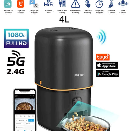 Smart Pet Feeder with 1080P Camera — Dual-Band WiFi (2.4/5GHz) App-Controlled Automatic Cat & Dog Kibble Dispenser, Voice Call & Portion Control
