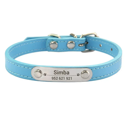 Personalized Dog Collar with Name Engraving – Anti-Lost PU Leather Collar for Dogs and Cats