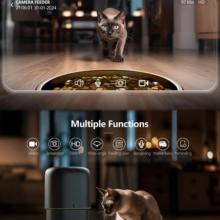 Smart Pet Feeder with 1080P Camera — Dual-Band WiFi (2.4/5GHz) App-Controlled Automatic Cat & Dog Kibble Dispenser, Voice Call & Portion Control