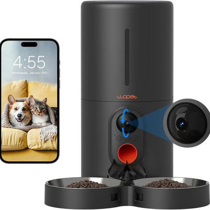 Smart Automatic Pet Feeder with Camera, WiFi 6L Dual Feeding & Two-Way Audio