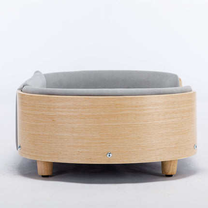 Scandinavian Style Elevated Dog Bed Pet Sofa Velvet Cushion Mid Size Light Grey