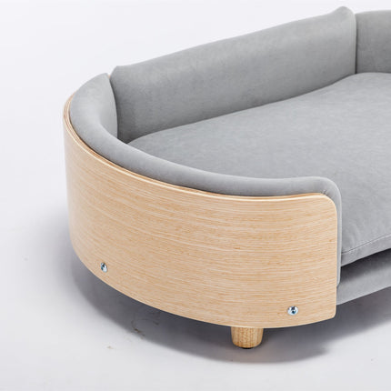 Scandinavian Style Elevated Dog Bed Pet Sofa Velvet Cushion Mid Size Light Grey