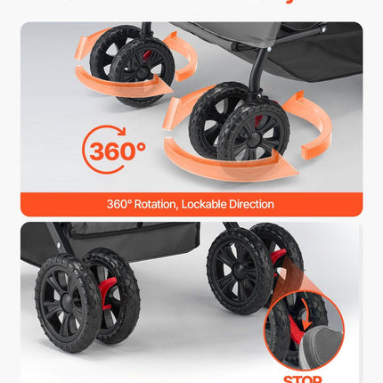 Pet Stroller Foldable 4 Wheels Travel Dog Stroller Reversible Handle up to 44lbs