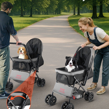Pet Stroller Foldable 4 Wheels Travel Dog Stroller Reversible Handle up to 44lbs